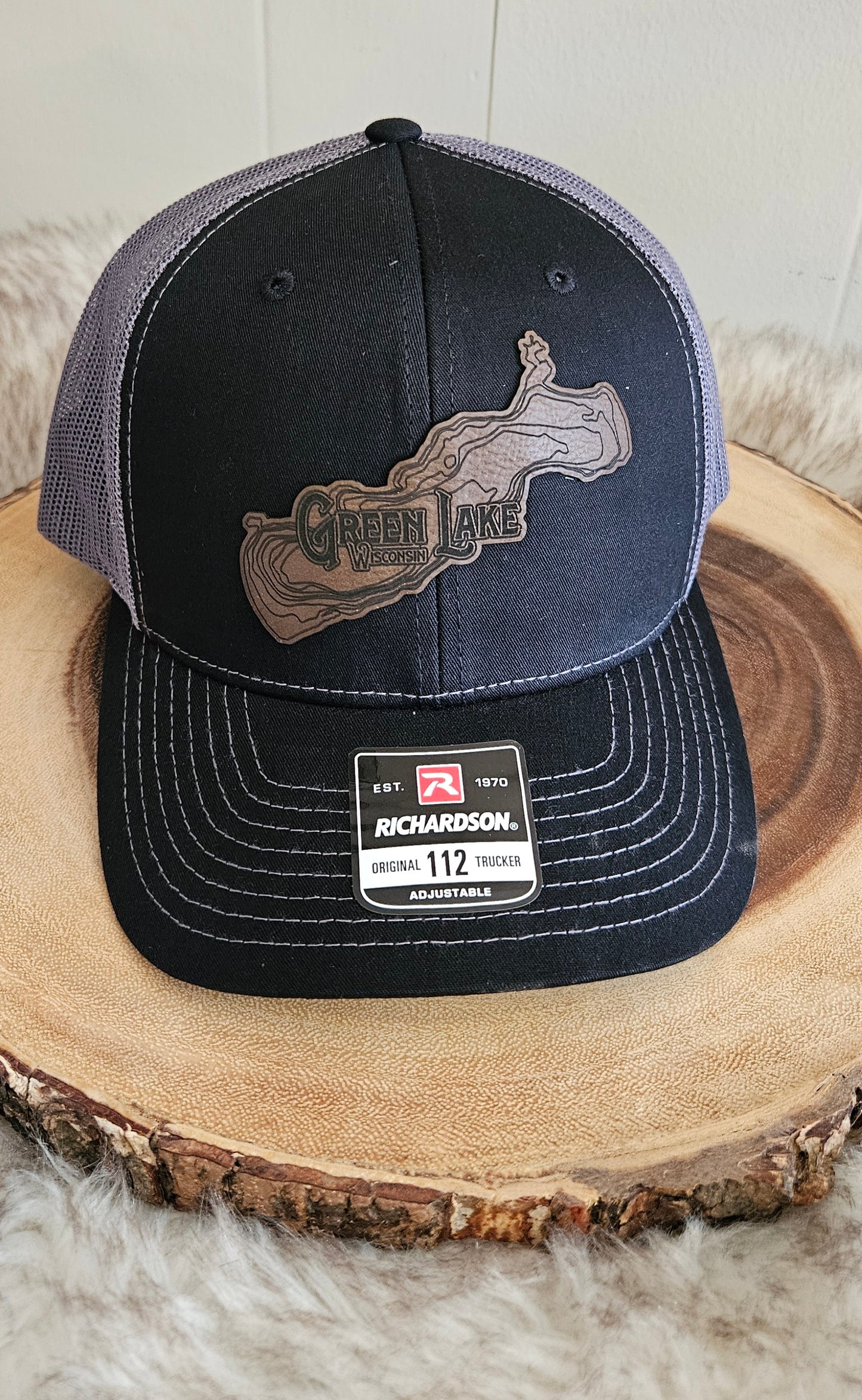 "Green Lake" Hat with Dark Brown Leather Patch