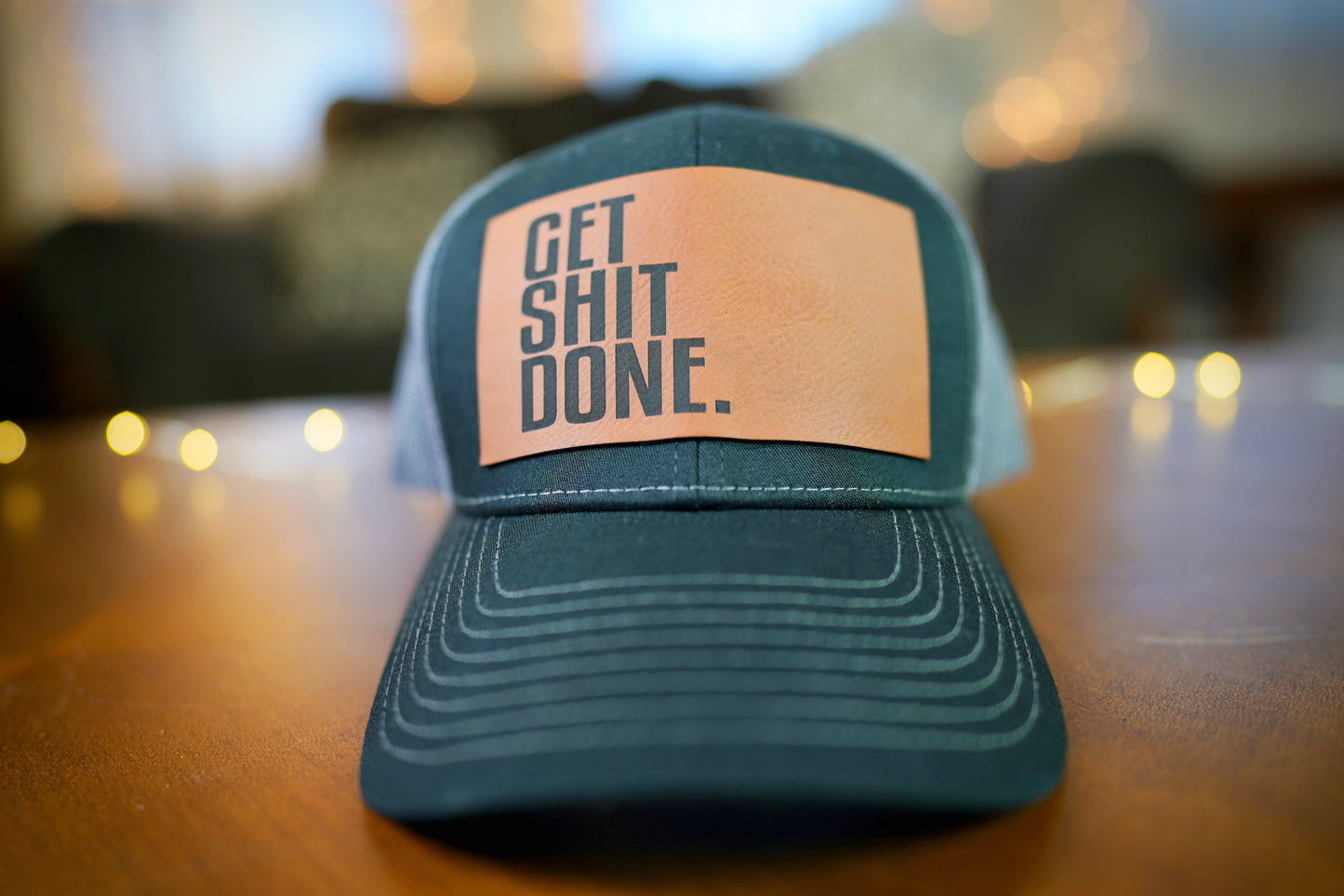 "GET SHIT DONE" Design Trucker Hat (Charcoal Mesh/ Black Fabric)
