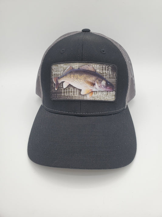"I LOVE FAT GIRLS" Walleye Design Trucker Hat (Charcoal Mesh/ Black Fabric)