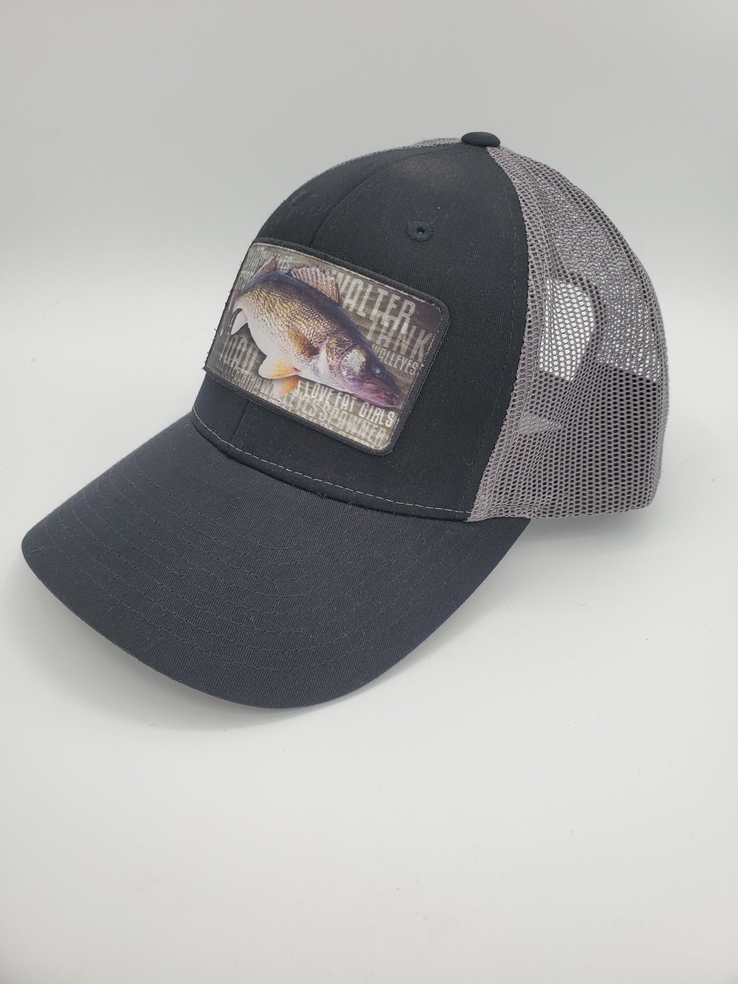 "I LOVE FAT GIRLS" Walleye Design Trucker Hat (Charcoal Mesh/ Black Fabric)