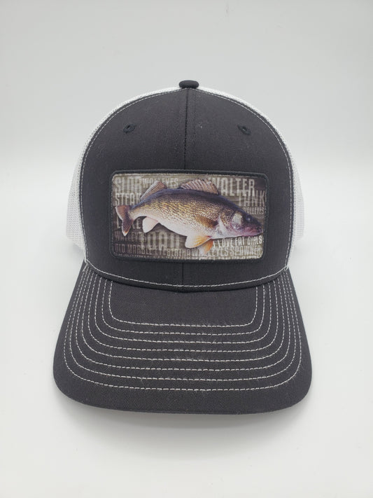 "I LOVE FAT GIRLS" Walleye Design Trucker Hat (White Mesh/ Black Fabric)