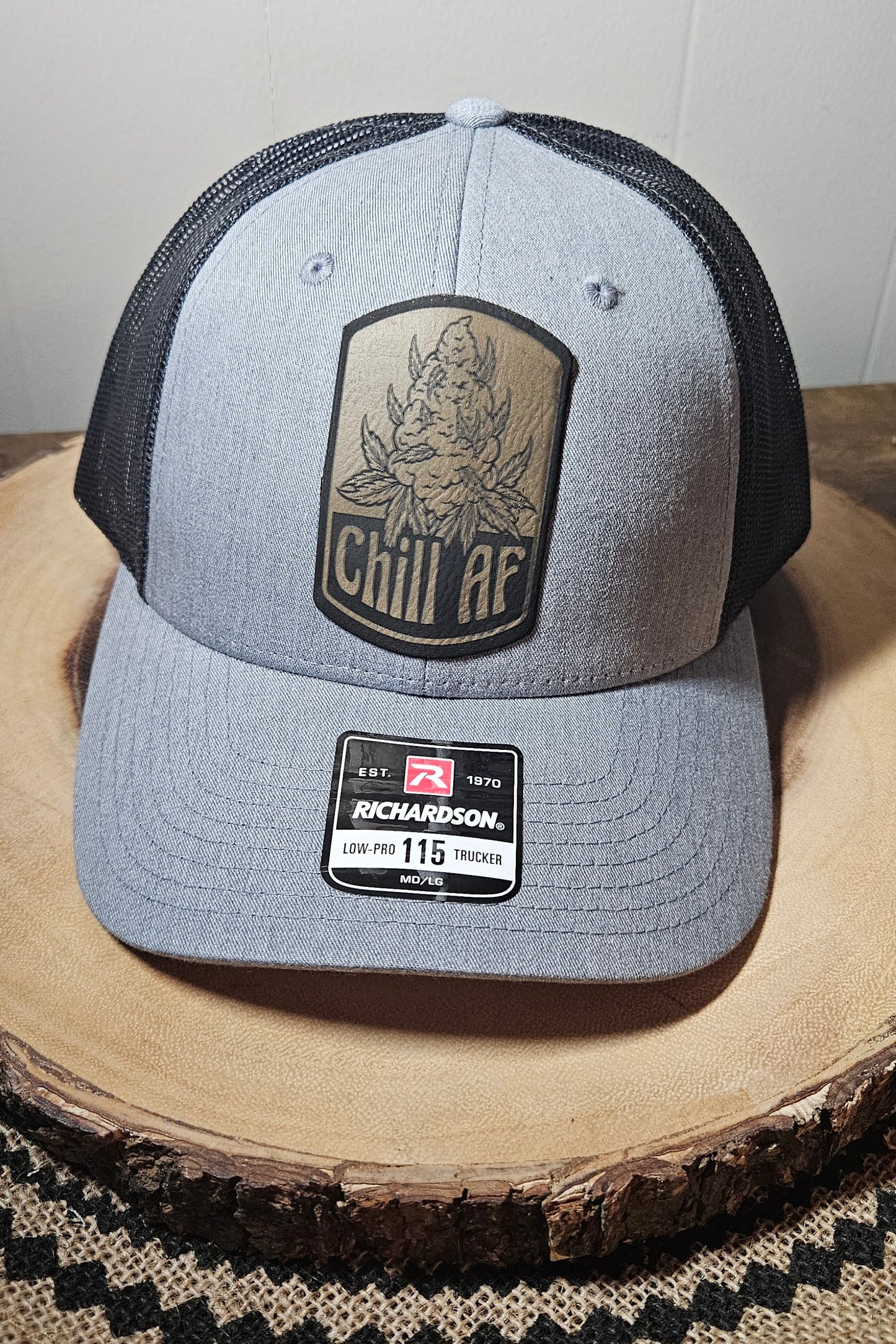 "Chill AF" trucker cap (heather gray front/dark charcoal mesh)