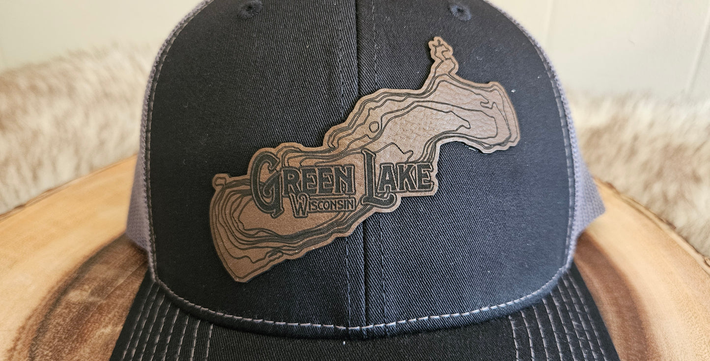"Green Lake" Hat with Dark Brown Leather Patch