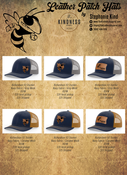 Hornets Logo Trucker Hat with Small Hornet (Richardson 112 Navy/Caramel)