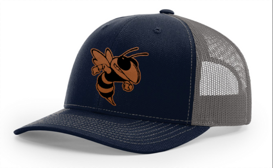 Hornets Logo Trucker Hat with Large Hornet (Richardson 112 Navy/Gray)