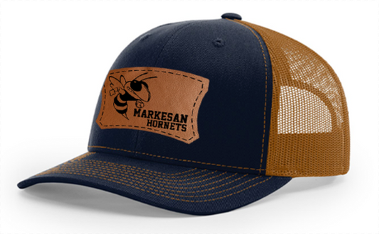 Hornets Banner Logo Trucker Hat (Richardson 112 Navy/Caramel)