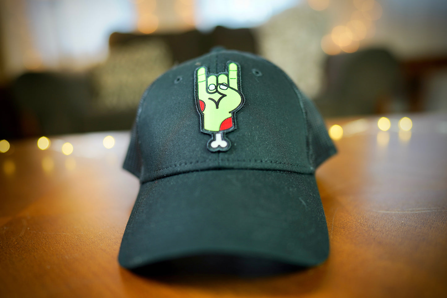 YOUTH "Zombie Rocker" Design Trucker Hat (Black Mesh/ Black Fabric)