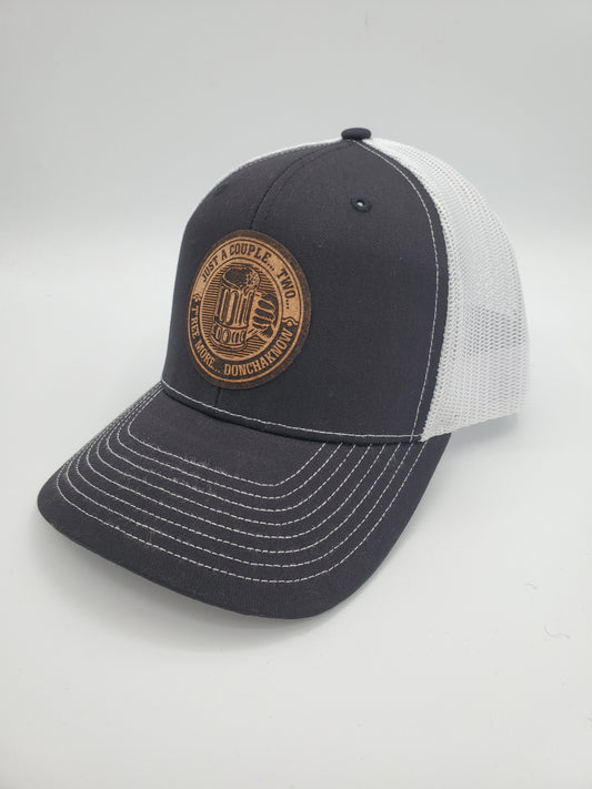 "Couple, Two, T'ree" Drinkin' Design Trucker Hat (White Mesh/ Black Fabric)