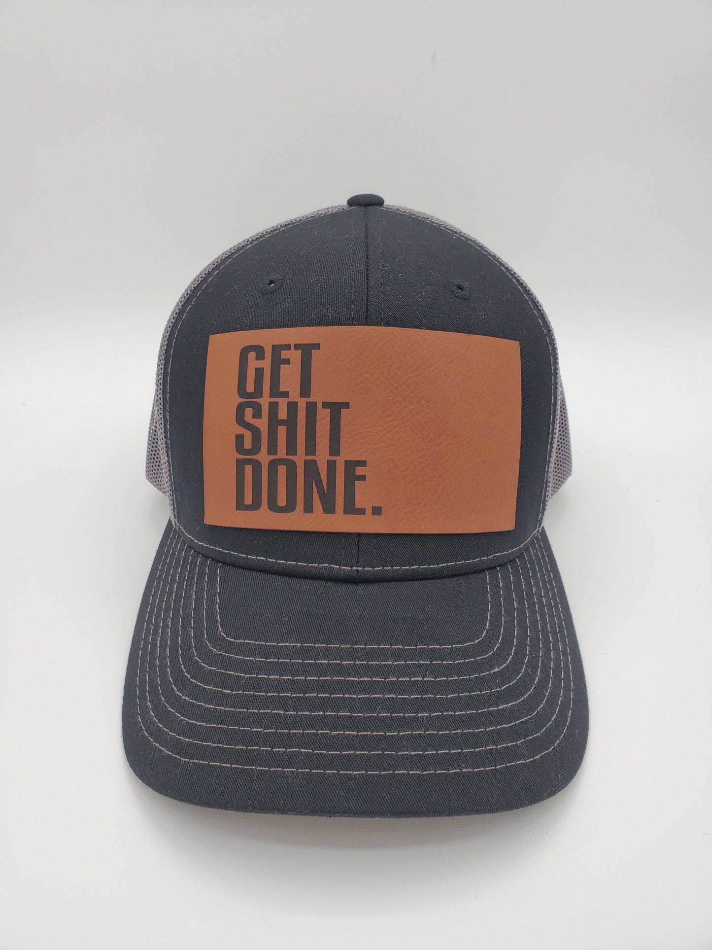 "GET SHIT DONE" Design Trucker Hat (Charcoal Mesh/ Black Fabric)