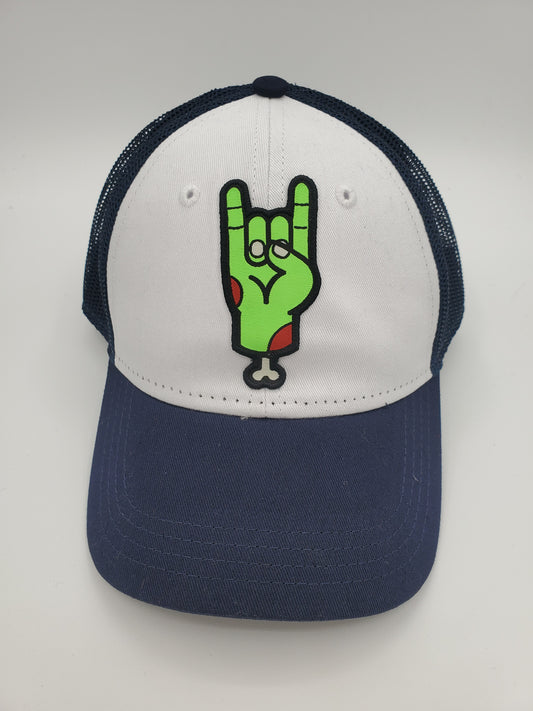 YOUTH "Zombie Rocker" Design Trucker Hat (Navy Mesh/ White/Navy Fabric)